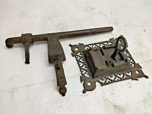 Vintage Ancien Rare Unique Main Coulissant Grand Porte Fer Loquet Lock / Avec - Afbeelding 1 van 12