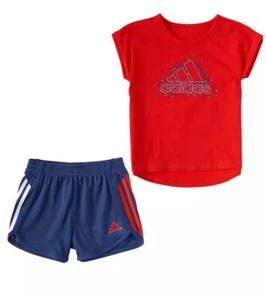 NWT ADIDAS GIRLS SIZE 4 ~ GRAPHIC T-SHIRT & SHORTS SET ~ 2 PIECE OUTFIT MSRP $36 - Picture 1 of 11