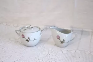 SANGO DAWN ROSE JAPAN PINK ROSE BUDS Coupe Platinum Creamer Sugar Bowl with Lid - Picture 1 of 7