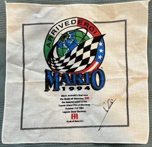 VTG Mario Andretti Final Race Handkerchief SIGNED 1994 Grand Prix Monterey - Picture 1 of 5