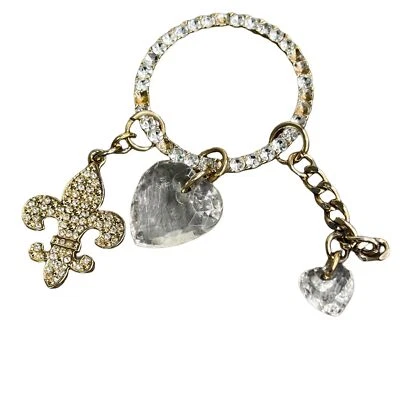 Kathy Van Zeeland Llavero Cartera Dijes Estrás Flor De Lis Corazones Tono Dorado Foto 1 de 4