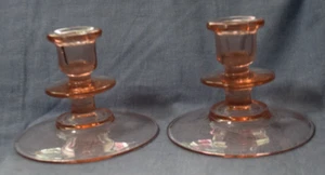 Vintage Pair Fostoria Pink Depression Glass Candle Stick Taper Holders - Picture 1 of 2