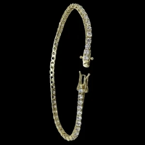 Bracciale tennis argento 925 dorato pietre bianche larghe 2 mm uomo e donna 18cm - Foto 1 di 13