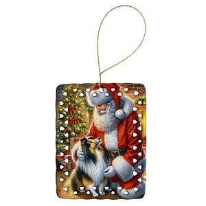 Sheltie Moments With Santa Porcelain Ornament - Picture 1 of 4