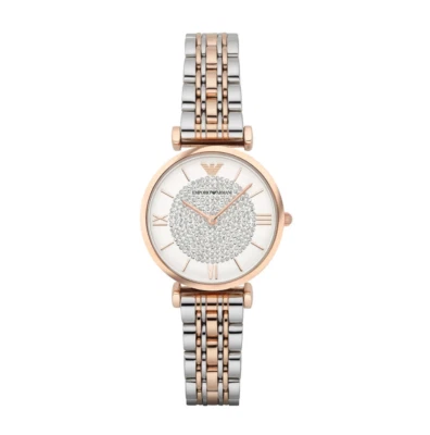 EMPORIO ARMANI AR1926 Women's Rose Gold Watch Luxury Two-Tone Steel T-Bar Watch - Image 1 of 4