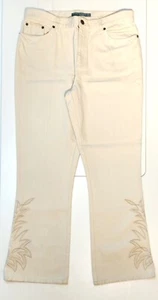 Lauren Jeans Co Womens Jeans Pants 12P Light Khaki High Rise Flare Embroidered - Picture 1 of 3