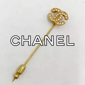 CHANEL pin brooch Coco mark/metal rhinestone/gold/0.51 x 0.39 x 2.24 inches - Picture 1 of 9