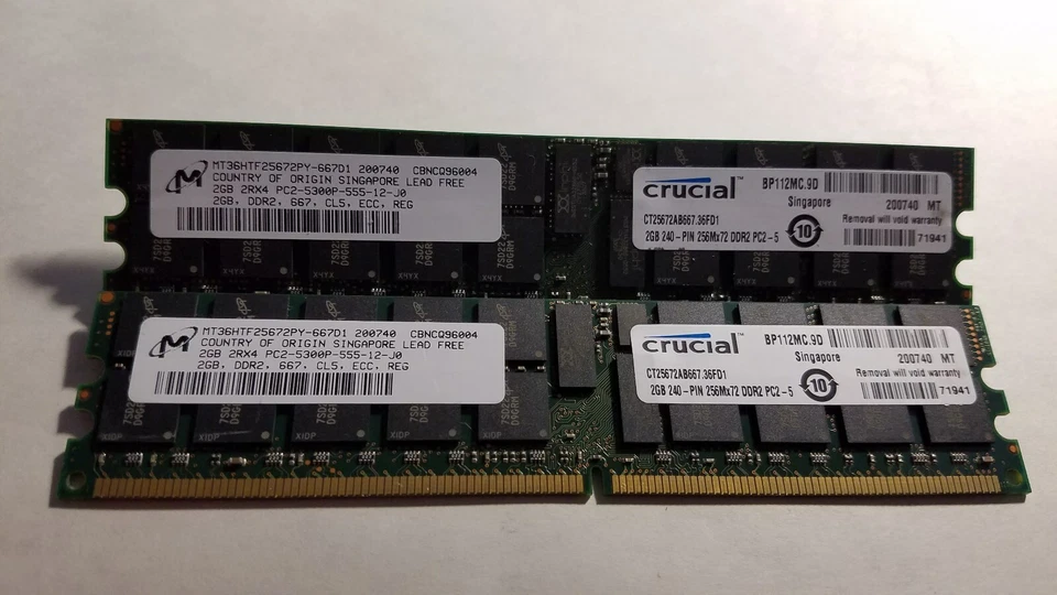 Server; Micron 4GB(2X2GB) PC2-5300 DDR2-667MHz ECC Registered CL5 240-Pin DIMM  - Image 1 of 1