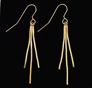 Solid 14K Yellow Gold Triple Italian chain Hook Ear Wire Dangle Earrings NEW - Picture 1 of 6