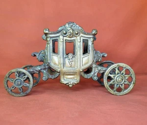 Aschenputtel Kutsche Gusseisen Vintage Spielzeug Gold Finish Lampenfuß Streitwagen - Bild 1 von 12