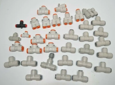 Lot of 35 SMC / Parker Pneumatic Air Push to Connect Fittings Tees 1/4 3/8 1/2  - Image 1 of 4