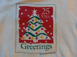 Vtg Christmas Tree Stamp Sweatshirt USPS Greetings Postage Tacky Ugly Sweater - Picture 1 of 12
