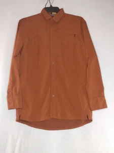 Cabelas Mens Button-Up Shirt Long Sleeve Size Med Reg Solid Burnt Orange - Picture 1 of 6