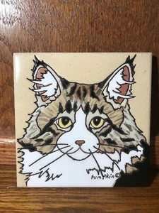 Maine Coon Cat - Hand Painted tile by Pumpkin Tile - C16 - 6 x 6" - Picture 1 of 1