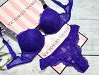 Victoria's Secret Bombshell Lace Push Up Bra Shine Strap Thong Set Violet 36B-XL