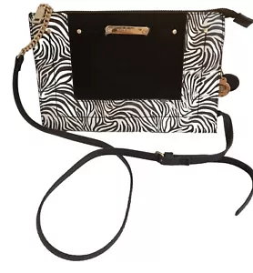 Womens River Island Black White Zebra Suede Crossbody Shoulder Clutch Handbag. - Picture 1 of 10