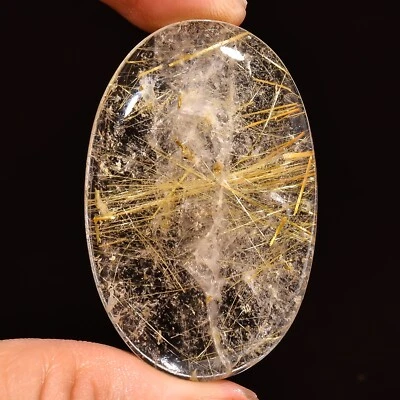 28x43x6 mm 69.80CT Natural Needle in Golden Rutile Quartz Oval Cabochon Gemstone - Image 1 of 4