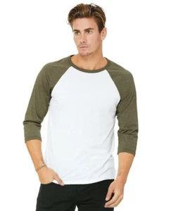 Bella Canvas 3200 Unisex 3/4-Sleeve Baseball T-Shirt Htr Olive / White NEW SM - Picture 1 of 1