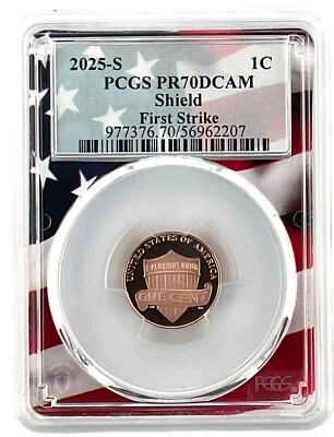 2025 S Lincoln Penny PCGS PR70 DCAM - First Strike - Flag Picture Frame - Image 1 of 2