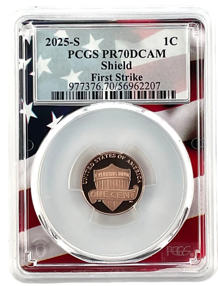2025 S Lincoln Penny PCGS PR70 DCAM - First Strike - Flag Picture Frame - Image 1 of 2