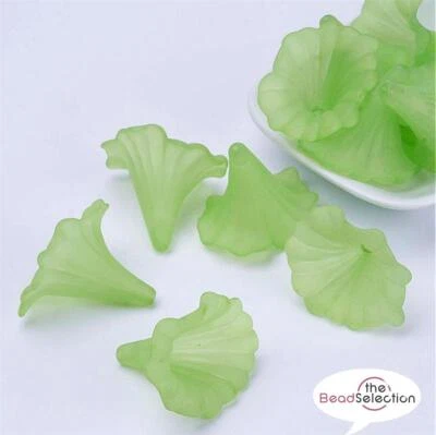 10 LARGE FROSTED LUCITE ACRYLIC LILY TRUMPET FLOWER BEADS 41mm GREEN LUC45 - Image 1 of 2