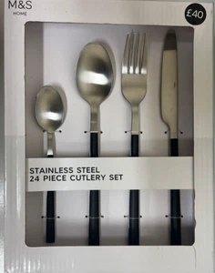 Juego de cubiertos de 24 piezas para el hogar M&S en acero inoxidable nuevo en caja precio de venta sugerido por el fabricante £40 T34/9894 G - Imagen 1 de 4