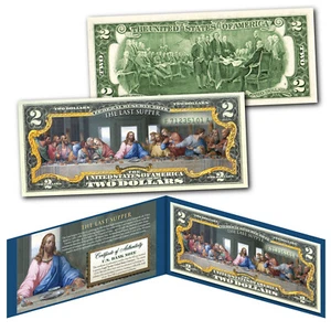 The Last Supper Jesus Christ Religious Genuine Legal Tender Colorized US $2 Bill - Picture 1 of 3