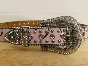 Nocona Belt Pink Leather Silver Buckle Rhinestone Western Cowgirl Camo - Picture 1 of 5