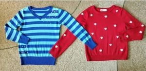 Lot of 2 Big Girl Sweater H&M Blue/Red Heart/Stripe & Studs Long Sleeve Size 6-8 - Picture 1 of 6