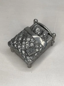 Vintage Royal Selangor Pewter 1996 Teddy Bear In Bed Trinket Box 6425 Adorable! - Picture 1 of 11