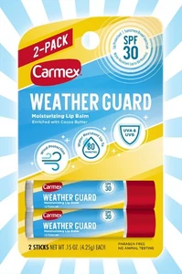 Carmex Weather Guard Feuchtigkeitsspendender Lippenbalsam 2 Sticks Pack LSF 30 Kakaobutter - Bild 1 von 4