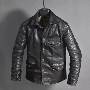 Herren Vintage Distressed Schwarz Motorrad Jacke Freizeit Biker Lederjacke Mantel - Bild 1 von 5