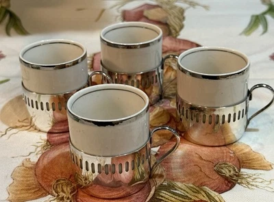 Tazas de café espresso vintage Bellini Veracruz porcelana plateada Demitasse Foto 1 de 4