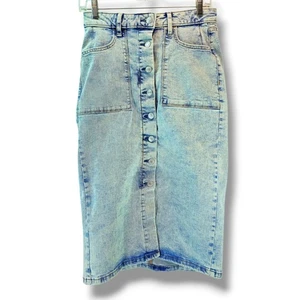 Sonoma Denim Jean Button Front Pencil Skirt Size 2 W-28" Stonewash Blue Pockets - Picture 1 of 10