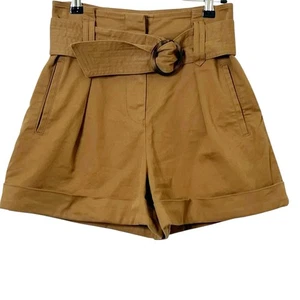 Pantalones Cortos Sezane Rome Caramelo Cintura Alta Cinturón Plisado Para Mujer Talla 2 EE. UU. Informales - Imagen 1 de 8