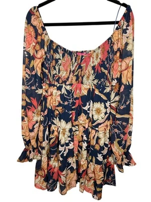 Mini Vestido Boho Flying Tomate Floral Manga Larga Calado L Azul Marino Rosa Forrado Foto 1 de 4