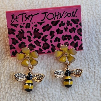 Pendientes BETSEY JOHNSON Abeja Miel Amarillo Oscuro Negro Esmalte Cristal Estrás Foto 1 de 3