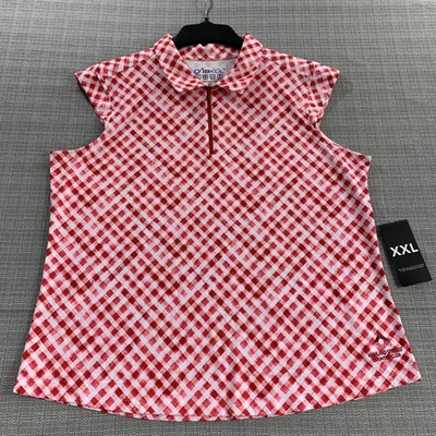 IBKUL рубашка-поло женщин 2XL красный белый имбирь без рукавов молнии гольф Топ UPF 50 + - Изображение 1 из 4