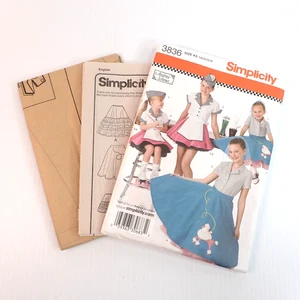 Simplicity 3836 Girl Poodle Skirt Retro Diner Apron Costume Pattern 50s Sz 7-12 - Picture 1 of 6