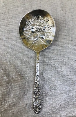 Beautiful Vintage  STERLING SILVER REPOUSSE BERRY BON BON SPOON - Image 1 of 4
