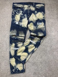 Benjamin Franklin Jeans Men's 36x31 Straight Leg Ribbed Bleached Distressed Zip - Picture 1 of 18