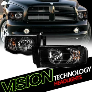 For 02 03-05 Dodge Ram Pickup Euro Black Headlights Parking Turn Signal Lamps NB - Picture 1 of 2