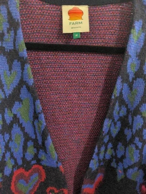 Farm Rio Women Ikat Dyed Hearts Balloon Sleeve Open Front Wool Blend Cardigan M - Image 1 of 4