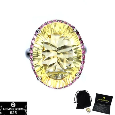 925 纯银戒指 手工制作 椭圆形 黄水晶 17 克拉 天然宝石 尺寸 8 — 第 1/4 张图片