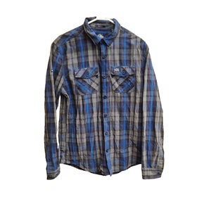 Superdry Mens Blue Check Button Up Regular Fit Medium Long Sleeve Shirt - Picture 1 of 6