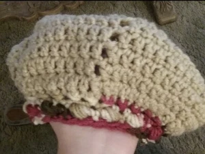Crocheted Child's Hat Tan, Brown, Pink - Picture 1 of 4