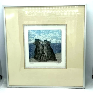 Limited Edition Number 348/350 Tabby Cats In Love signed Framed Picture 5" x 5" - Picture 1 of 10