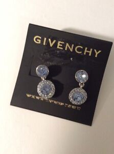 $42 Givenchy Swarovski Blue Crystal Silver Tone Earrings 125 D GE