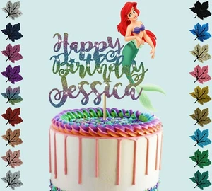 Ariel the Mermaid Personalised Glitter Cake Topper With Any Name - Picture 1 of 14
