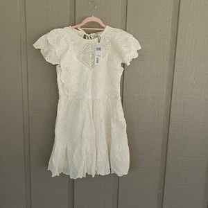 Sea Vienne Eyelet Tunic Mini Dress SZ L Women Boho Cotton Flutter Sleeve Pockets - Picture 1 of 13